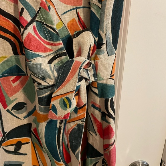 Lafayette 148 New York Pammie Abstract Linen Wrap Dress Size 12 - Picture 6 of 12